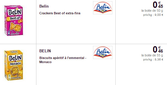Exemples de prix de paquets Belin dans un magasin Carrefour