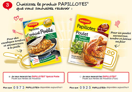 Sélectionnez votre papillote Maggi gratuite