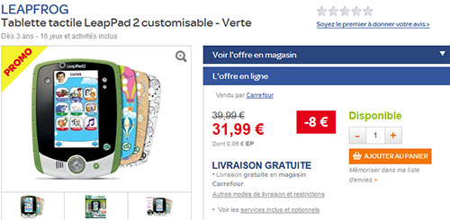 Tablette enfant LeapPad 2 en promotion chez Carrefour