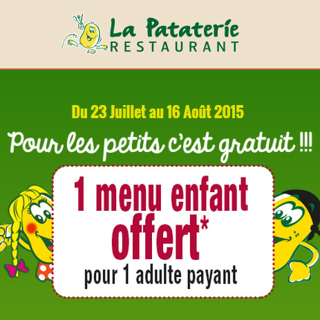 Réduction La Pataterie : 1 menu enfant offert