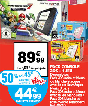 Pack Nintendo 2DS avec 1 jeu en promotion chez Auchan