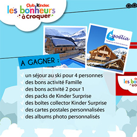 Jeu Club Kinder Vacances hiver 2016 : 1111 lots à gagner