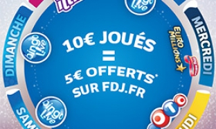 Promotion FDJ Euro Millions et Loto : 10€ joués = 5€ offerts