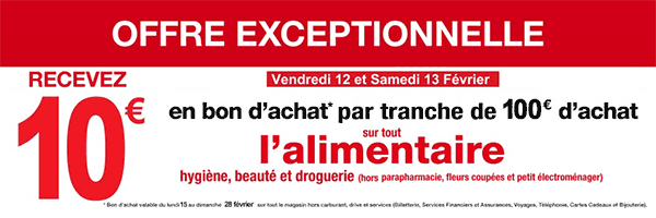 Bon d’achat Carrefour 10 € offert