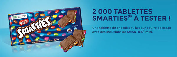 tablettes de chocolat Smarties gratuites à tester