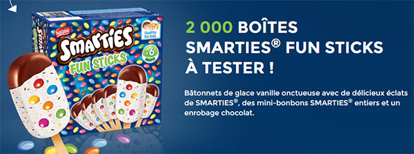 2000 boites de 6 minis glaces Smarties Fun Sticks gratuites