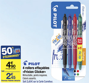 Stylos Pilot Frixion en promotion chez Carrefour