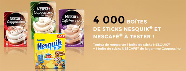 Testez gratuitement les sticks Nescafé Cappuccino et Nesquik