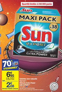 Tablettes lave-vaisselle Sun en promo chez Carrefour