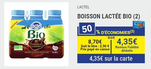 Lait Bio chocolaté Lactel en promo chez Carrefour Market