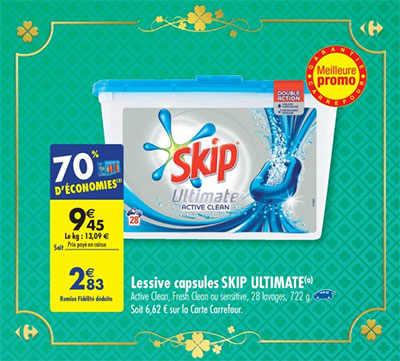 Promotion Carrefour sur la lessive Skip Ultimate