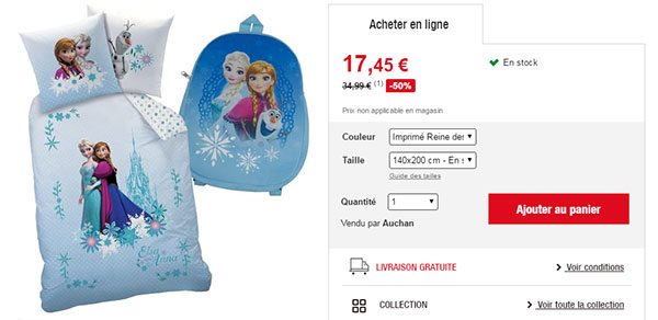 Parure housse de couette La Reine des Neiges + sac à dos offert