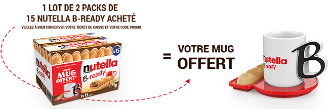 Un lot de 2 packs de 15 Nutella B-ready achetés = 1 mug gratuit