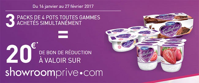 Bon d’achat Showroomprive.com de 20€ pour 3 produits Taillefine achetés