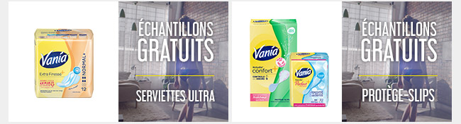 Échantillons gratuits de serviettes hygiéniques Vania