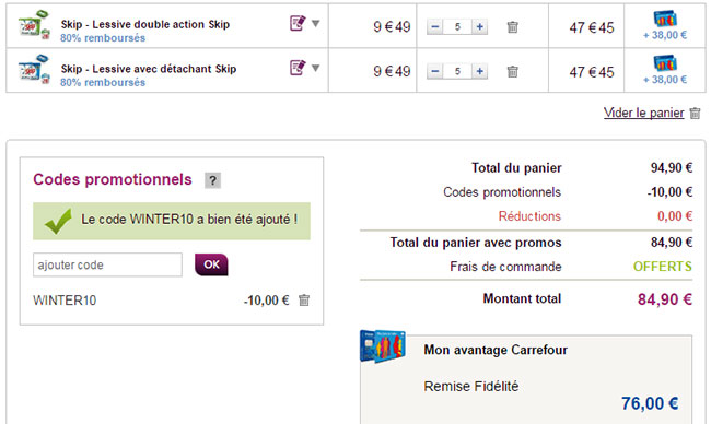 Optimisation promo Skip et code promo Carrefour Drive