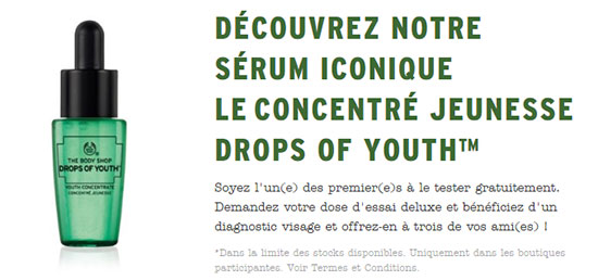 Dose d’essai Drops of Youth offerte et diagnotic visage gratuit