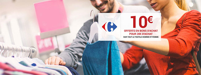 Carrefour Textile : Coupon de 10€ offert par tranche de 20€ d’achat