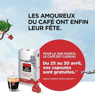 Offre de remboursement San Marco : Capsules de café offertes