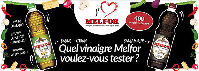 Bouteilles de vinaigre Melfor offertes aux 400 testeurs