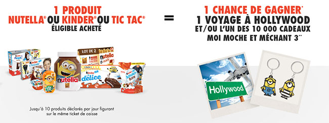 Séjour et lots Moi, Moche et Méchant avec Nutella et Kinder