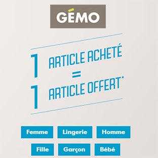 Bon plan Gémo : 1 article acheté = 1 gratuit