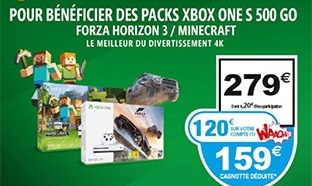 Auchan : Pack Xbox One S 500Go à 159€ (120€ remboursé)