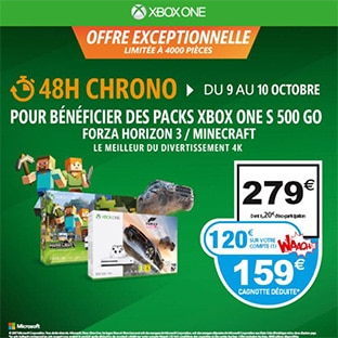Auchan : Pack Xbox One S 500Go à 159€ (120€ remboursé)