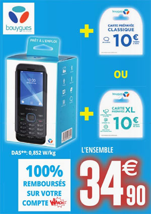 Téléphone portable avec 10€ de crédits Bouygues gratuit