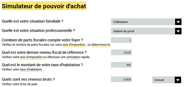 Simulateur pouvoir d’achat sur economie.gouv.fr