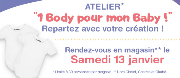 Body bébé offert lors de l’Atelier Babies”R”Us