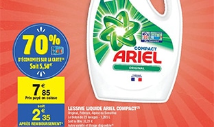 Lessive Ariel pas chère : -70% Carrefour et bon de réduction