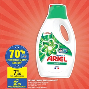 Lessive Ariel pas chère : -70% Carrefour et bon de réduction