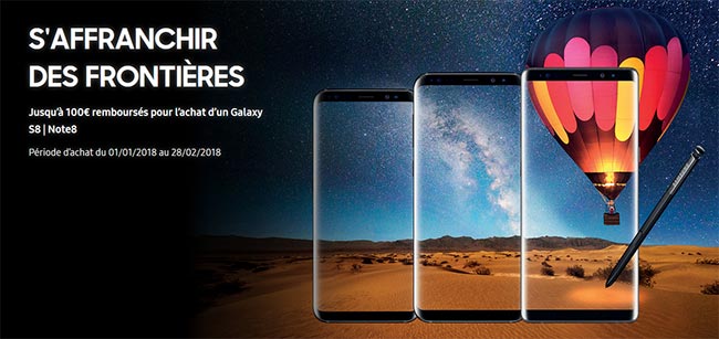 100€ remboursés pour l’achat d’un smartphone Galaxy S8 et Note 8