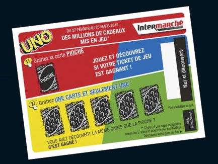 cartes à gratter Uno du jeu de Intermarché