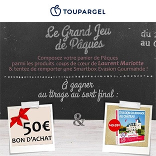 Jeu de Pâques Toupargel : 11 x 50€ et 15 Smartbox à gagner