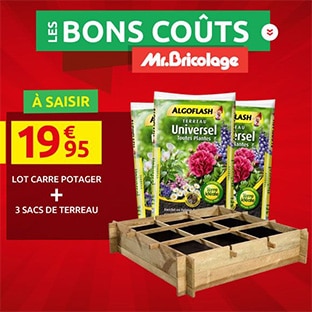 Promo Mr Bricolage : Carré potager + 3 sacs de terreau à 19,95€