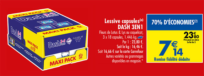 Promo Lessive capsules(d) DASH chez Carrefour