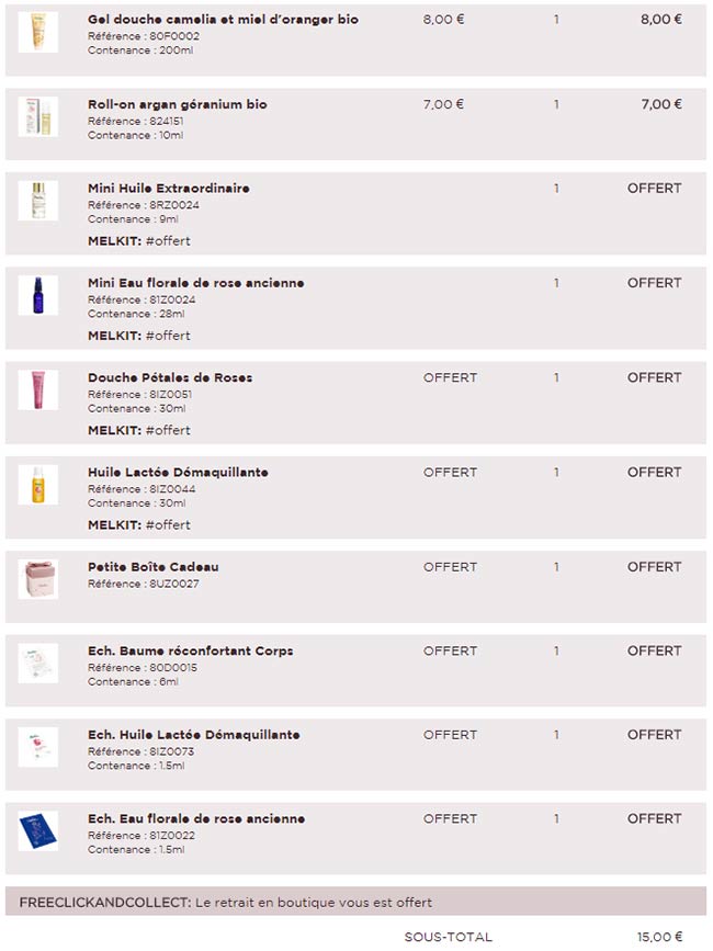 Exemple de commande Melvita