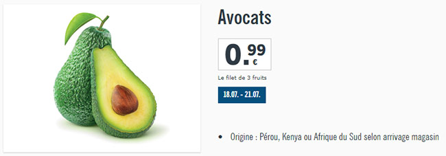 Filet de 3 avocats en promotion chez Lidl