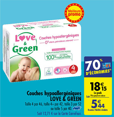 bon plan sur les packs de couches hypoallergéniques Love & Green