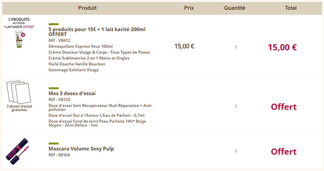 Exemple de commande Yves Rocher