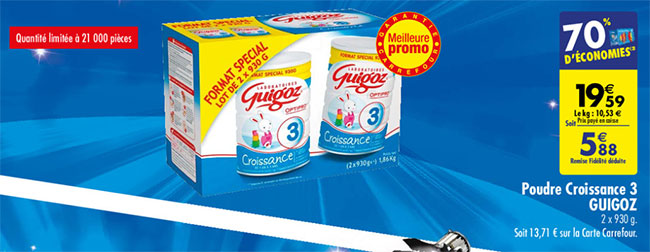 Promotion Carrefour sur le lot de 2 pots de Guigoz