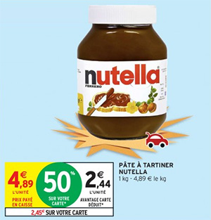 Pot de Nutella 1Kg pas cher via remise fidélité Intermarché