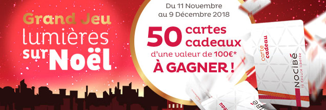 50 cartes cadeaux Nocibé de 100€ 