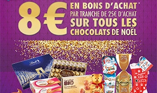 Carrefour Chocolats Noël : 8€ offerts en bon tous les 25€ d’achat