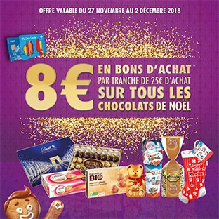 Carrefour Chocolats Noël : 8€ offerts en bon tous les 25€ d’achat