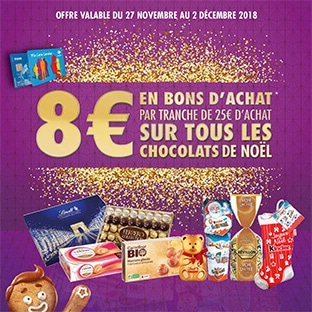 Carrefour Chocolats Noël : 8€ offerts en bon tous les 25€ d'achat