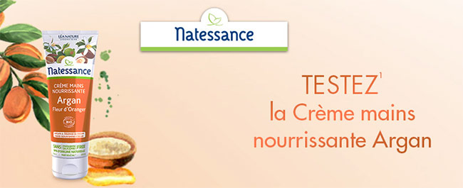 testez gratuitement la crème mains nourrissante Argan de Natessance