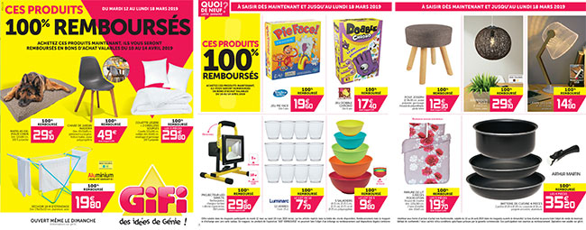 produits remboursés en bon d’achat chez Gifi